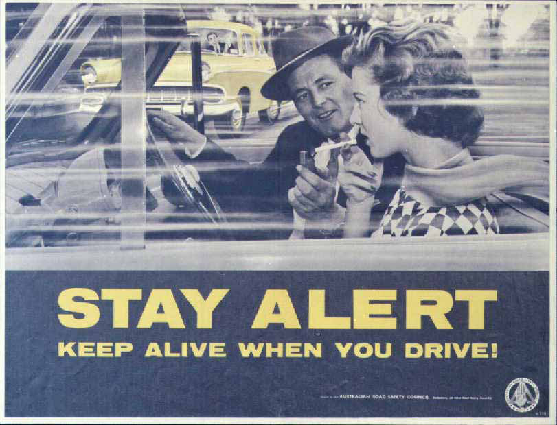 Smoking Safety - Australian Road Safety Council poster- 1950s